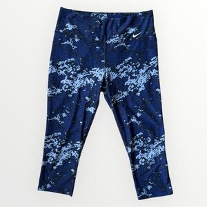 Nike Dri Fit Blue Splatter Pattern Capri Leggings Size Medium Workout Pants